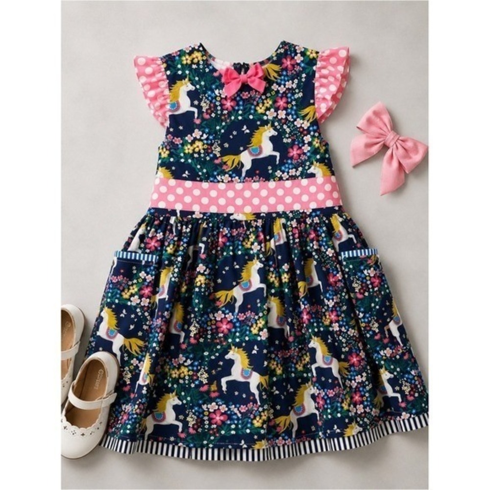Tati & Me Girls Dress Cotton Unicorn Floral Pink Polka Dot 6T New With Tags - Picture 12 of 12